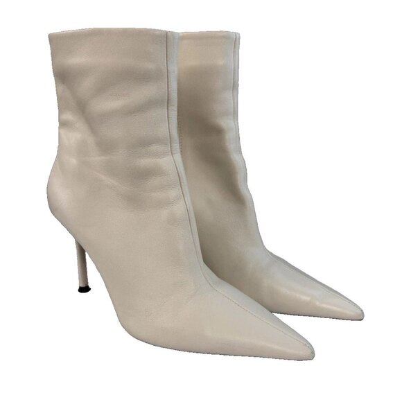 Zara Cream Ankle Boots 38 7.5 Zip Ivory Heel 3.5" Chic Minimal Luxe Street FLAW - Picture 2 of 16